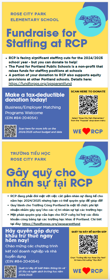Fundraise for Staffing at RCP flier in English and Vietnamese